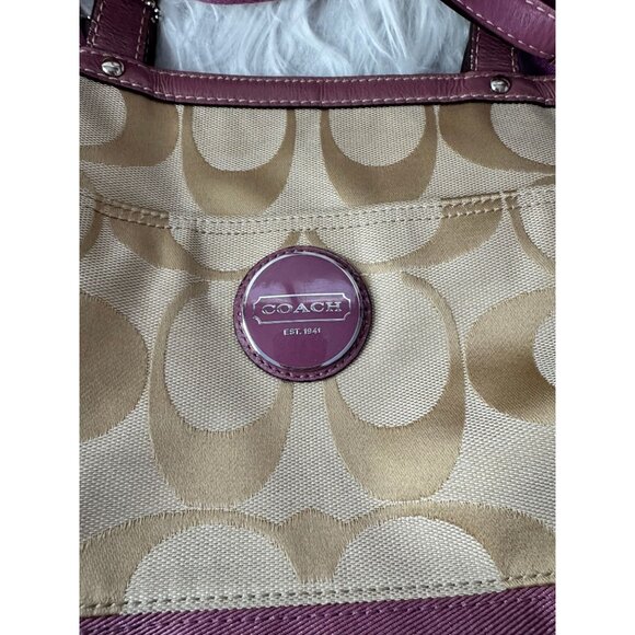 Coach Signature Canvas Tote Bag/Diaper Bag Pink Leather Trim & Shoulder Strap‎ - Picture 7 of 16